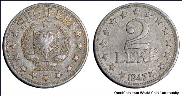 ALBANIA~2 Leke 1947.