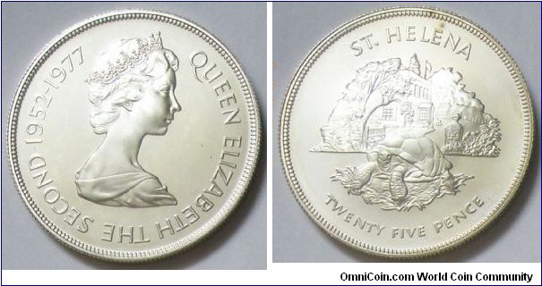 St. Helena, Queen Elizabeth II, 25 pence, 1977. Proof.