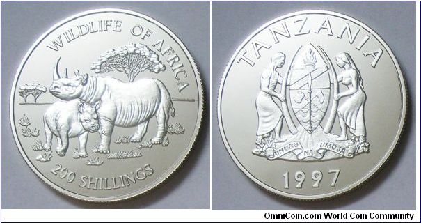 Tanzania, 200 shillings, 1997. Proof.