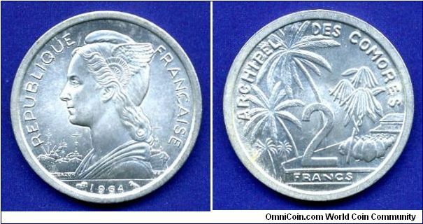 2 Francs.
Republique Francaise.
Franch Comoros.
Mintage 600,000 units.


Al.