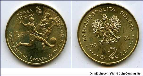 Korea-Japan world cup 
two football players.inscription: KOREA / JAPONIA and the logo of the Polish
Football Association, on the left side, and semicircular inscription: World Football Championship.
Eagle, value & date