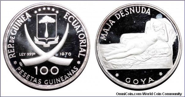 EQUATORIAL GUINEA~100 Pesetas 1970. Maja Desnuda-Francisco Goya.