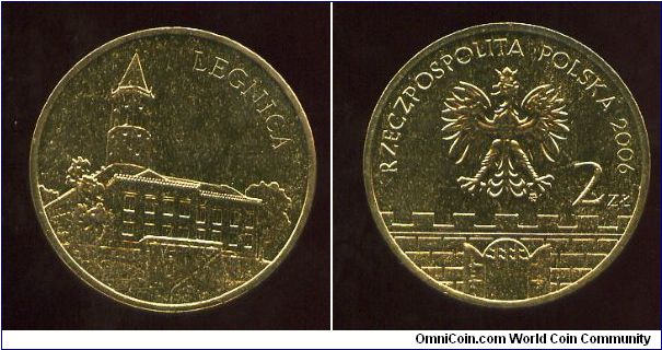 2 Zloty
Historical Cities in Poland
Legnia
Legnia Tower
Eagle above battlements & gateway, value & date