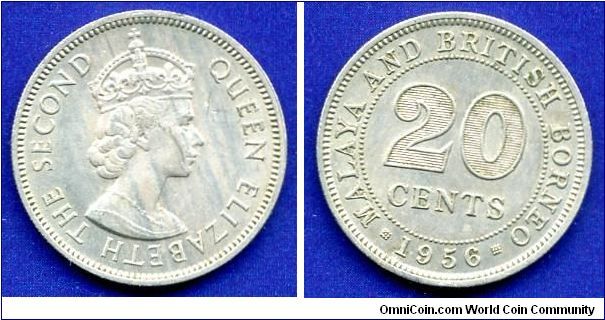20 cents.
Malaya & British Borneo.
Elizabeth II.
Mintage 5,000,000 units.


Cu-Ni.