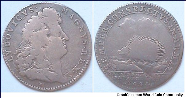 Silver jeton issued for the Military Treasury (Ordinaire des Guerres paparel tresor)....featuring .....a porcupine!