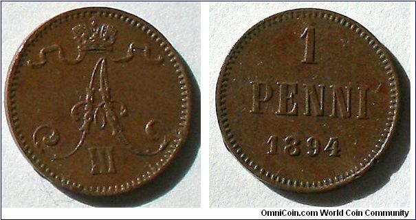 Tsar Alexander III. 1 PENNI. !894.