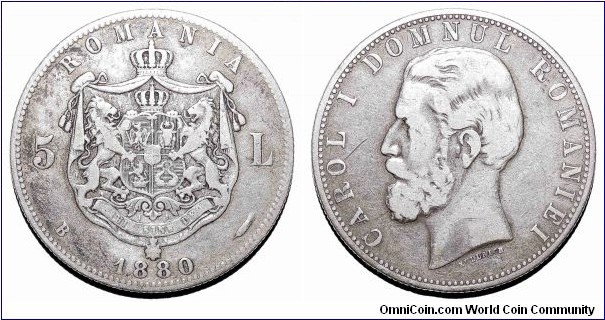 ROMANIA (KINGDOM)~5 Lei 1880.