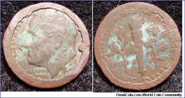 Copper dime no clad or 
on cent planchet