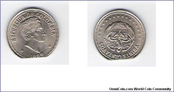 Colombia 20 cents 1966, error coin