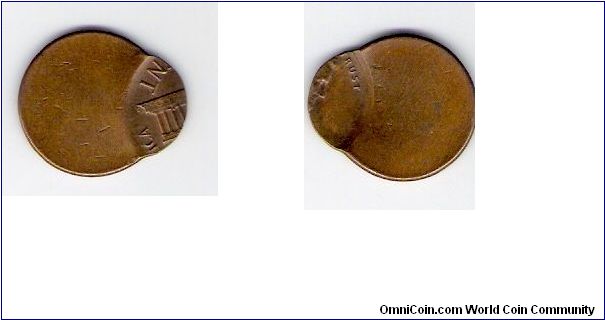 No date, 1 cent off center error coin.