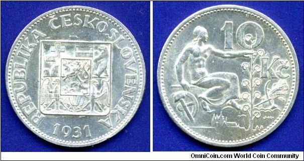 10 Krone.
10-anniversary of the independence of Czechoslovakia.
Mintage 6,698,000 units.
Stamp shine.


Ag700f. 10gr.