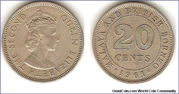Malaya and British Borneo
20 cents
copper-nickel
Elizabeth II