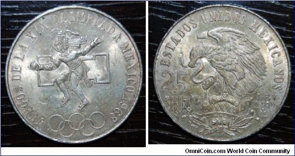 1968 Mexico Olympic Silver coin 25 Pesos.