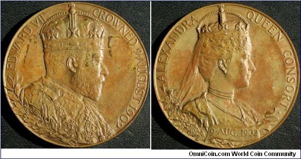 Edward VII & Queen Alexandra Coronation Medal 9th Aug. 1902.  Bronze 56mm by G.W. de Saulles