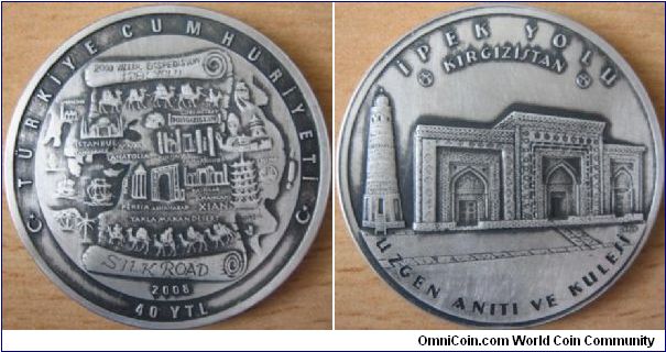 40 New Lira - Silk road Kyrgyzstan Uzgen complex - 31.47 g Ag 925 oxidized finish - mintage 5,000