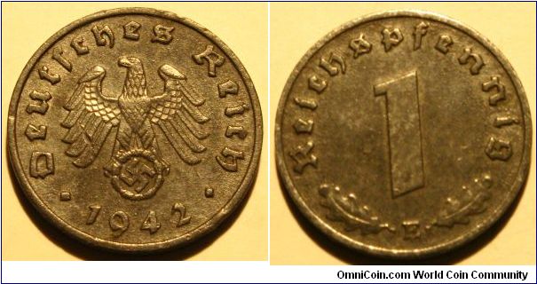 1 Reichspfennig ZINC Type, Nazi Period + Swastika