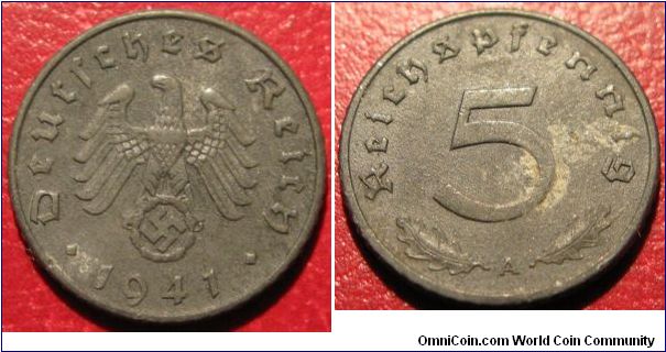 5 Reichspfennig, Nazi Period, Swastika, ZINC TYPE