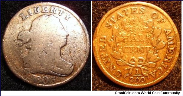 1803 Half Cent Improperly Cleaned