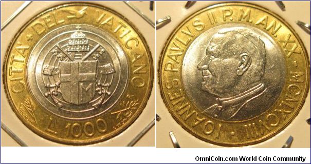 1000 Lire, Pope J.P.II, Bimetal