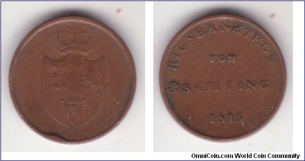 KM-Tn5, 1815 Denmark 3 Skillings token, copper; looks about fine to me.