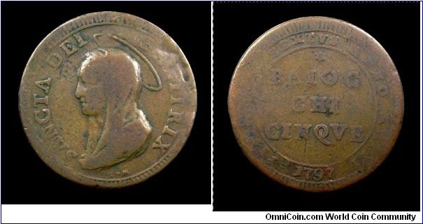 Papal States - Pius VI - 5 Baiocchi (Rome mint) - Mm. 31,5 - Copper