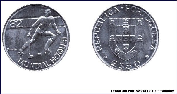 Portugal, 2 1/2 escudos, 1983, Cu-Ni, Mundial Hoquei '82.                                                                                                                                                                                                                                                                                                                                                                                                                                                           