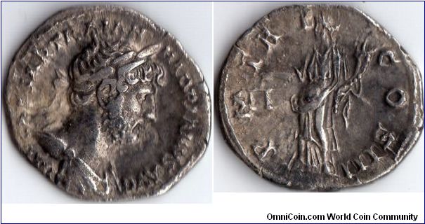 Hadrian silver denarius (circa 119 - 122 AD). Aequitas reverse.