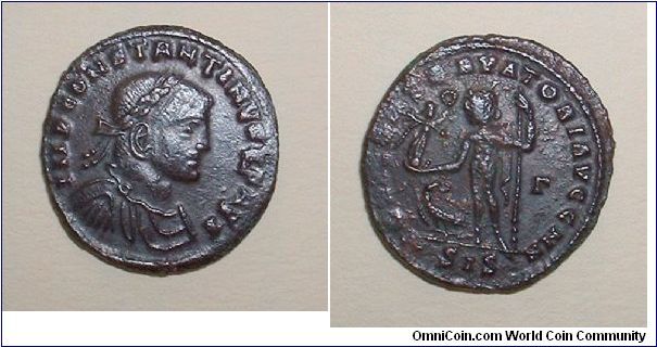 Constantine the Great AE3. 313 AD. IMP CONSTANTINVS P F AVG, laureate, draped & cuirassed bust right / IOVI CONSERVATORI AVGG NN, Jupiter standing left, holding Victory on a globe & scepter, an eagle with wreath in its beak to left, Gamma to right, SIS in ex. Siscia mint - mm. 23,1 grs 3,8