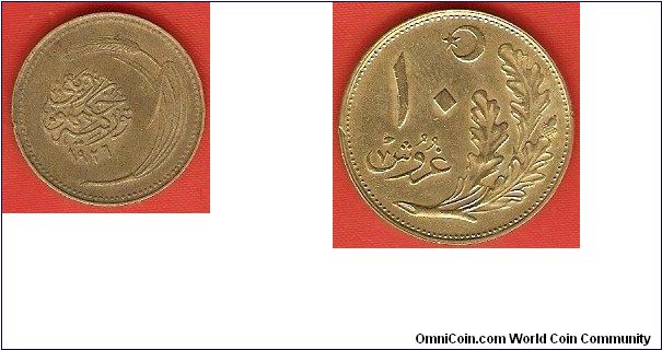 Republic
10 kurus
year 1926 following the Christian (Gregorian) calendar
aluminum-bronze