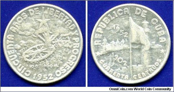 40 centavos.
Jubilee.
50-anniversary of the Republic.
Mintage 1,250,000 units.


Ag900f. 10gr.