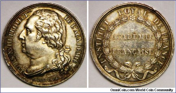 France, Louis XVIII, Silver Jeton, 1814, Royal Institute of France, 33mm. UNC.