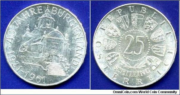 25 shilling.
Austrian republica.
40-years of house Burgenland.


Ag800f. 13gr.