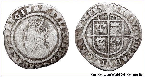 ENGLAND~6 Pence 1571. Under Queen: Elizabeth I.