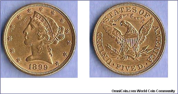 Denominacion: 5 Dollares Oro. Medio Aguila.