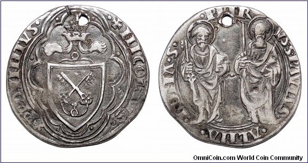 PAPAL STATES~AR Grosso 1447-1455 AD. Under Pope: Nicolaus V