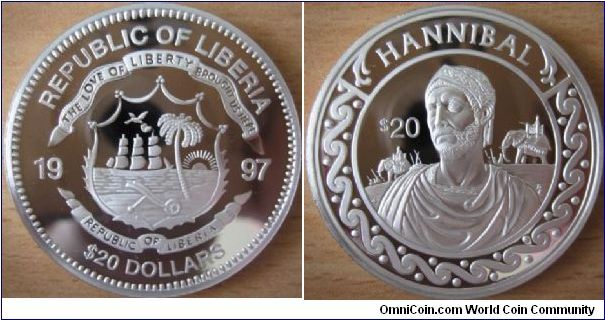 20 Dollars - Hannibal (-471 , -406) - 31.1 g Ag 925 Proof - unknown mintage