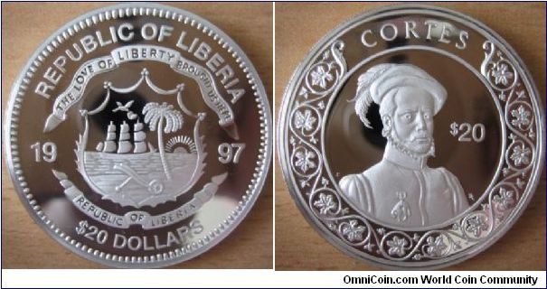 20 Dollars - Cortes (1485 - 1547) - 31.1 g Ag 925 Proof - unknown mintage