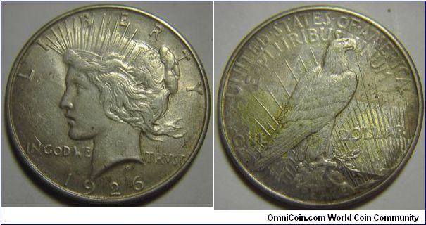 1926D Peace Dollar, Has had tape on the reverse, has nice detail