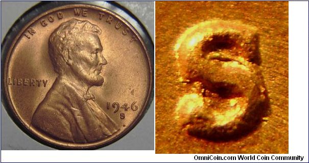 1946S Lincoln Cent S over D variety