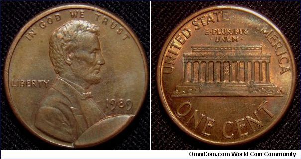 1989 Lincoln Cent with Large Cud