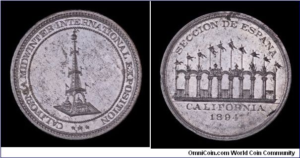 Unlisted so-called dollar from the 1894 California Midwinter International Exposition.