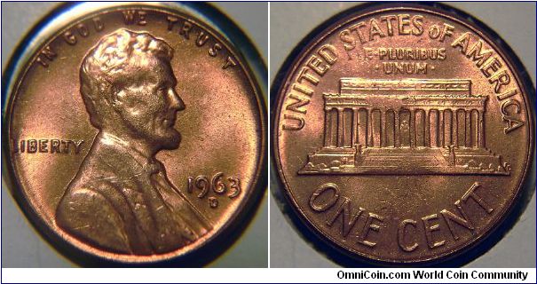 1963D Lincoln Cent, Doubled Die Obverse, a CCW rotation showing a secondary 3 south of the primary 3 in the date, (LDS)