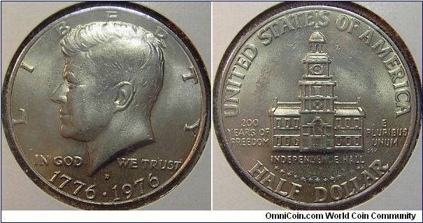 1976D  
(1776-1976) Bi-Centenial Kennedy Half Dollar, Clad