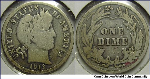 1913 Barber Dime(Liberty Head)