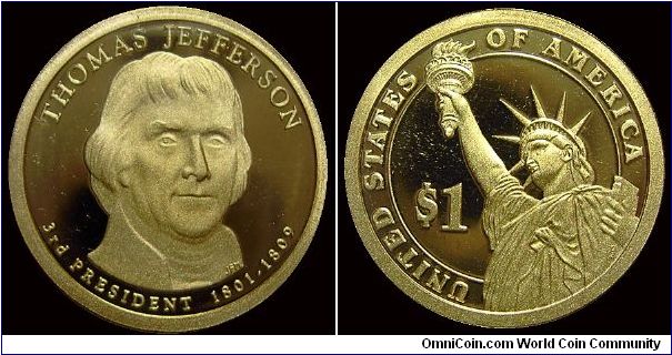 2007S Thomas Jefferson, $1 Proof, 3rd President, (1801-1809)