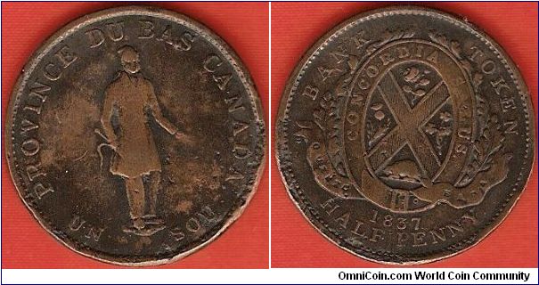 Province du Bas Canada
Bank token 
half penny / 1 sou
Quebec Bank