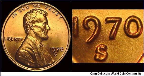 1970S Lincoln Cent, Boldly Re-punched Secondary Mint Mark North of the Primary Mint Mark