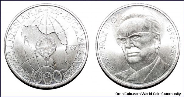 YUGOSLAVIA (SOCIALIST FEDERAL REPUBLIC)~1,000 Dinara 1980. Death of Marshall: Josip Broz Tito.