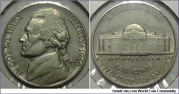 1940 Jeffeson Nickel