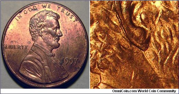 1997 Lincoln Cent, Doubled Die, Doubled Ear Variety